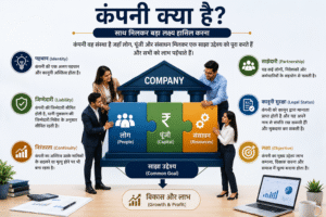 Company Meaning in Hindi समझाते हुए बिजनेस और टीमवर्क की प्रोफेशनल इमेज