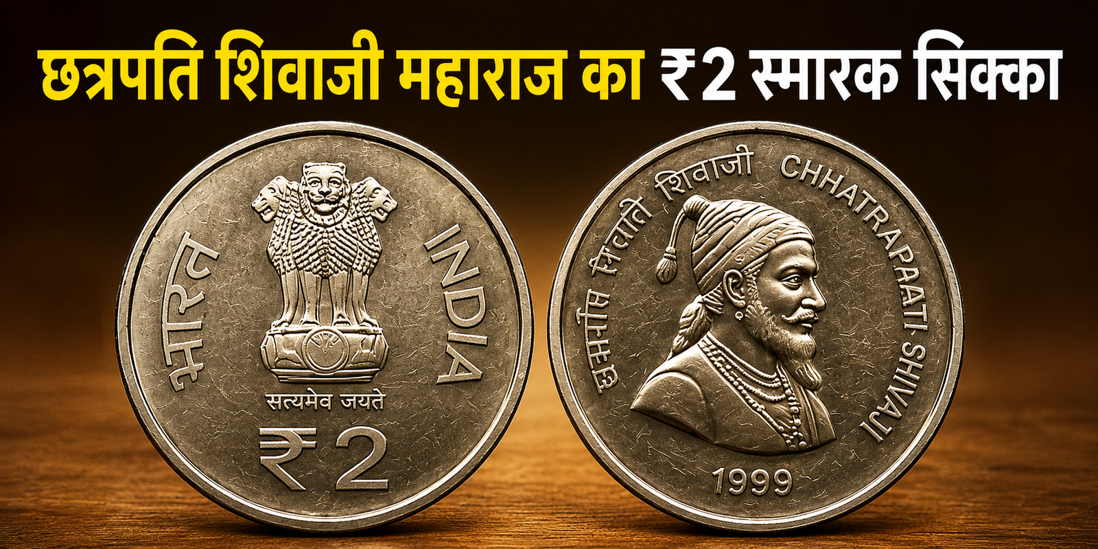 छत्रपति शिवाजी महाराज के ₹2 स्मारक सिक्के की क्लोज़-अप इमेज जिसमें सिक्के का फ्रंट और बैक साइड साफ दिखाई दे रहा है।